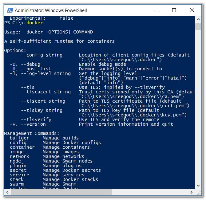 listing all the commands available in docker.