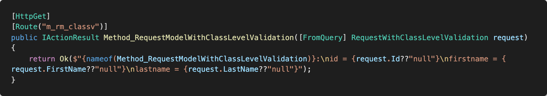 Method_RequestModelWithClassLevelValidation using our new Request Model