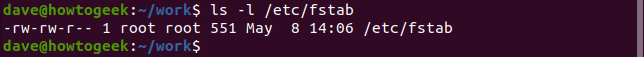 ls -l /etc/fstab in a terminal window