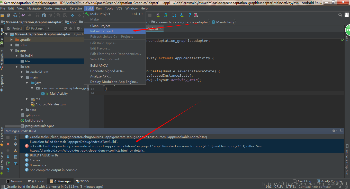 Error:Execution failed for task ':app:preDebugAndroidTestBuild ...