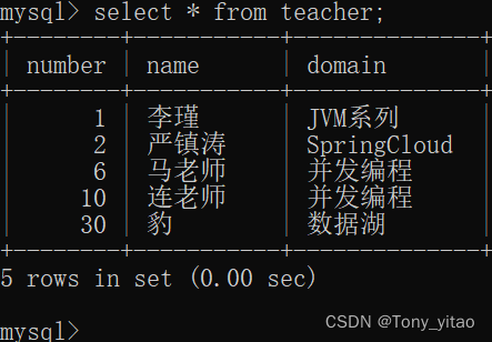 给teacher表插入数据记录