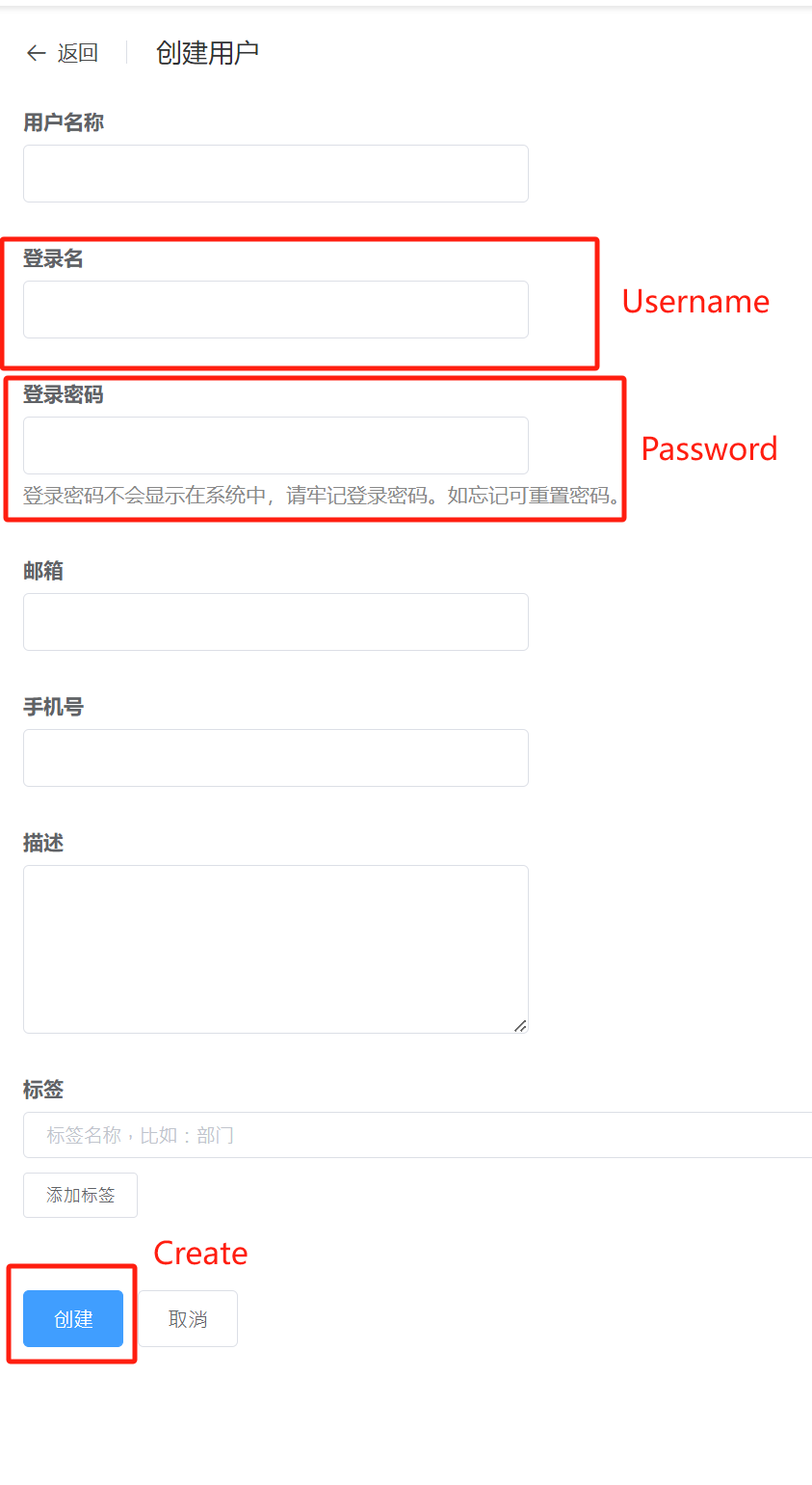 Username and password