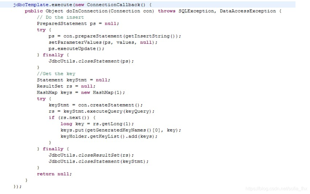 JdbcTemplate执行execute方法