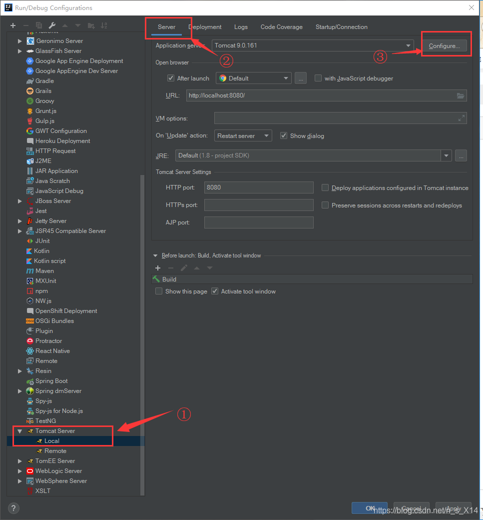 tomcat serwver -> local -> server->configure