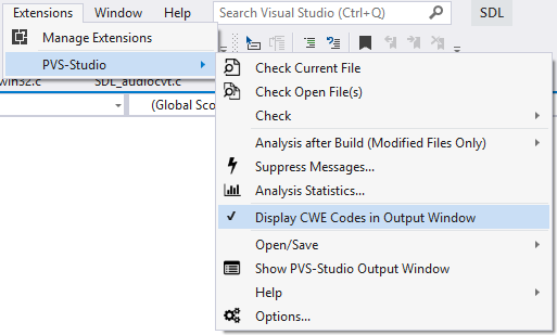 Figure 10. Extension's menu.