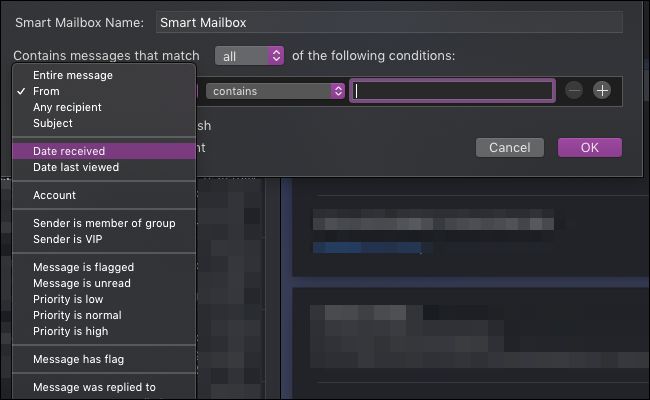 macOS Mail smart mailbox settings