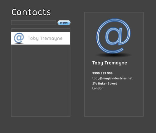 Contact application mockup