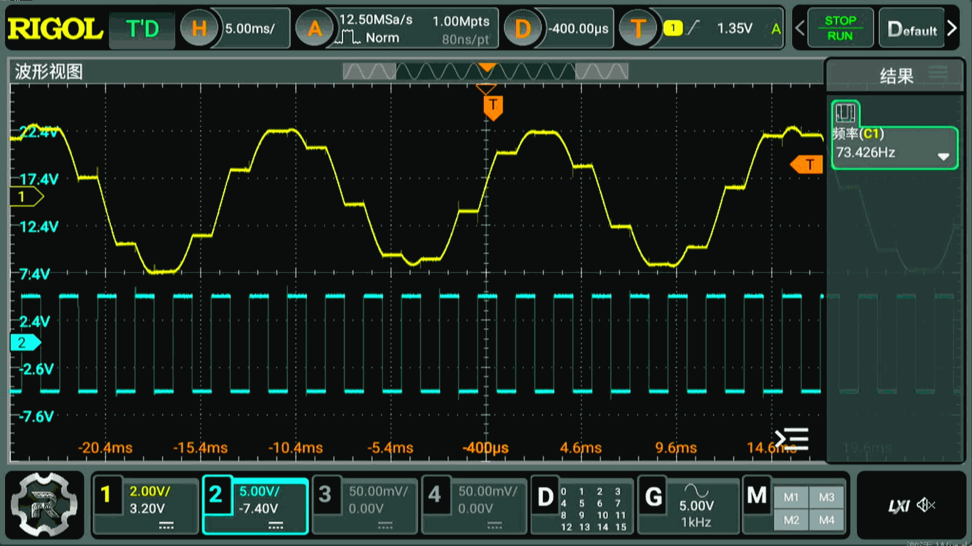 ▲ 图1.4.3  开关频率为500Hz，占空比50% 对应的震荡波行
