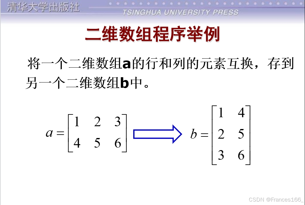 将一个二维数组a的行和列的元素互换,存到另一个二维数组b中。-CSDN博客