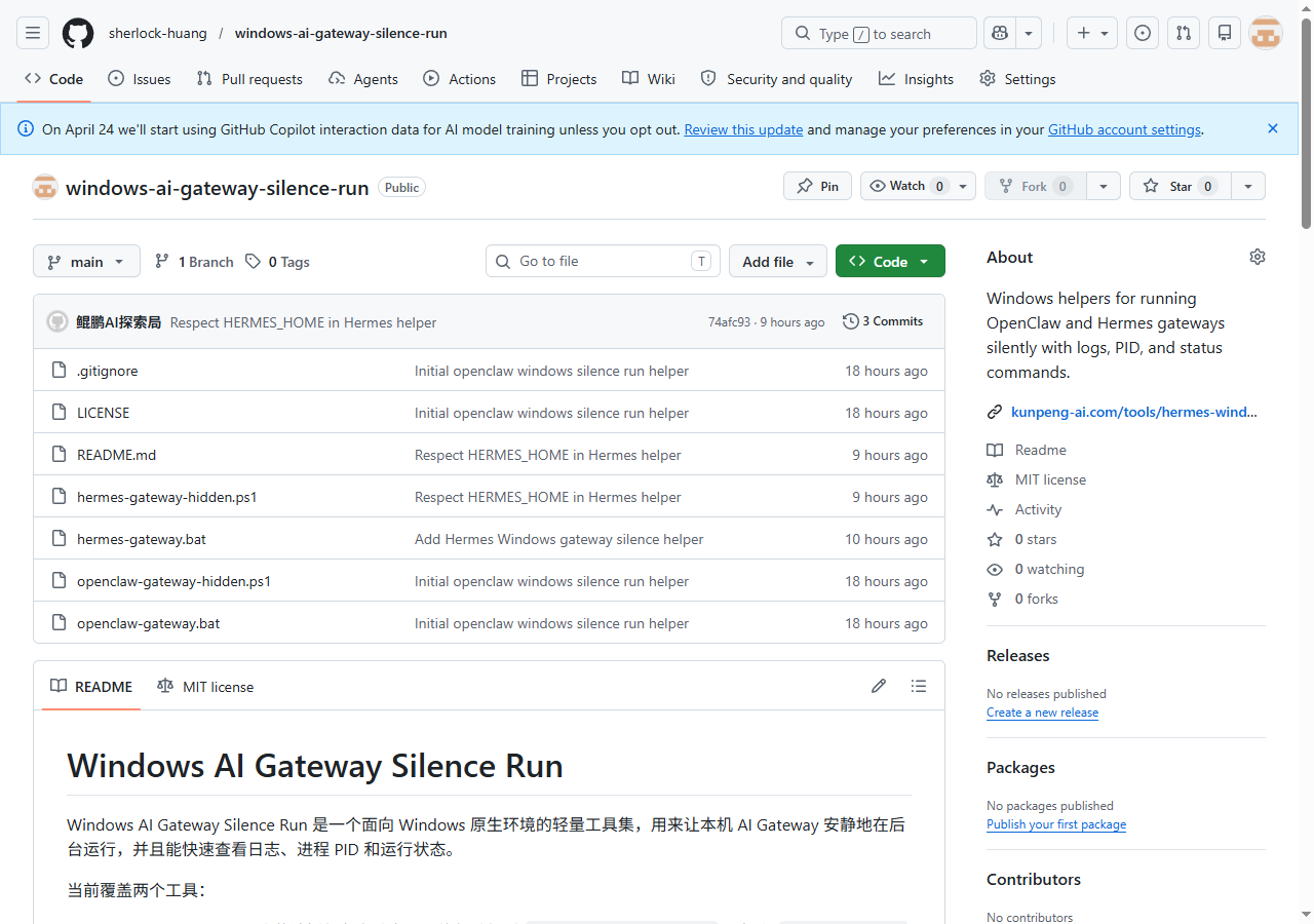 图4:Windows AI Gateway Silence Run 仓库