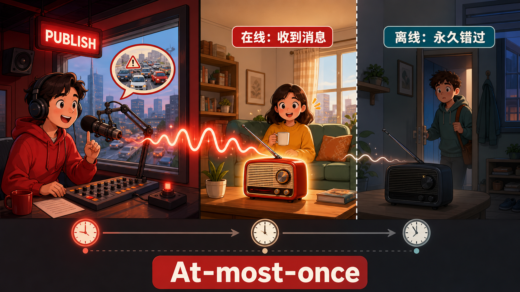 在线订阅者收到消息与离线订阅者错过广播