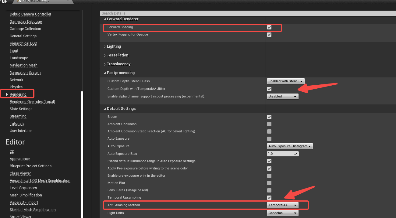 在这里前向着色和TAA设置插入图片描述