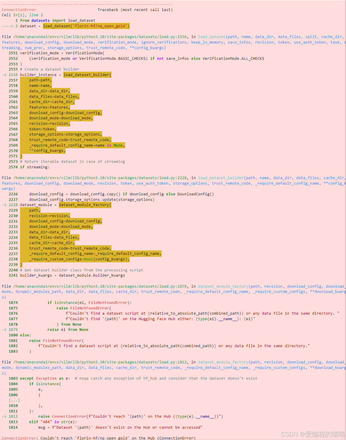 加载huggingface数据集时ConnectionError: Couldn‘t reach xxx on the Hub ...