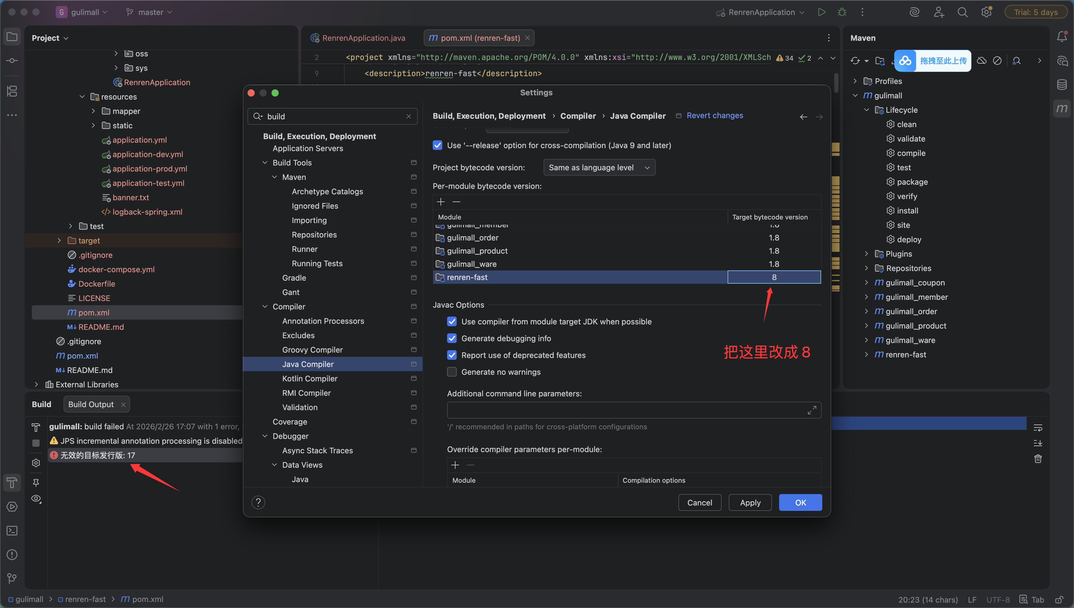 the specified fallback SDK version 8 does not support the required jvm ...