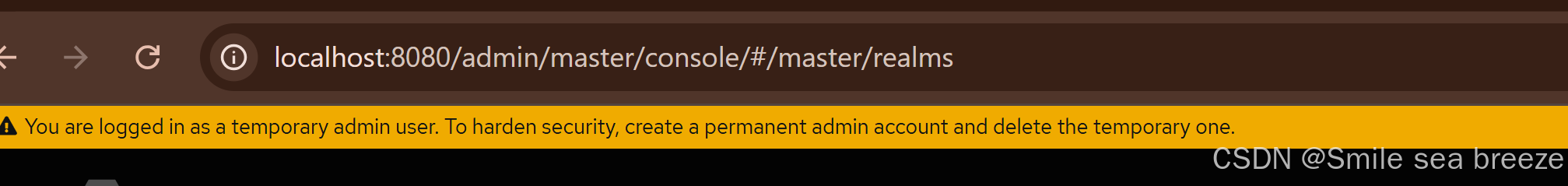 Keycloak 26.x 的新安全提示“You are logged in as a temporary admin user. To ...
