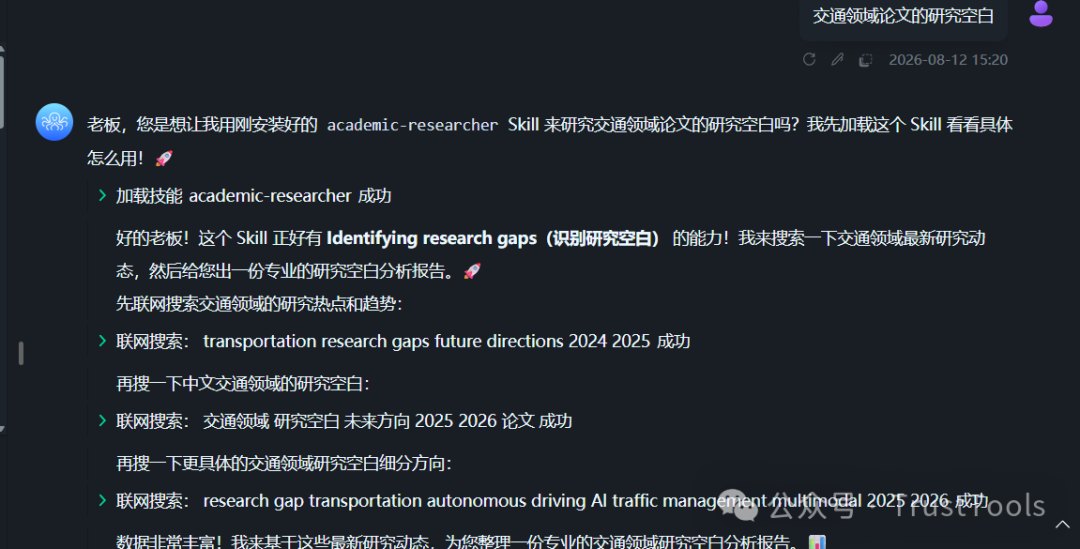 academic-researcher 加载并开始检索