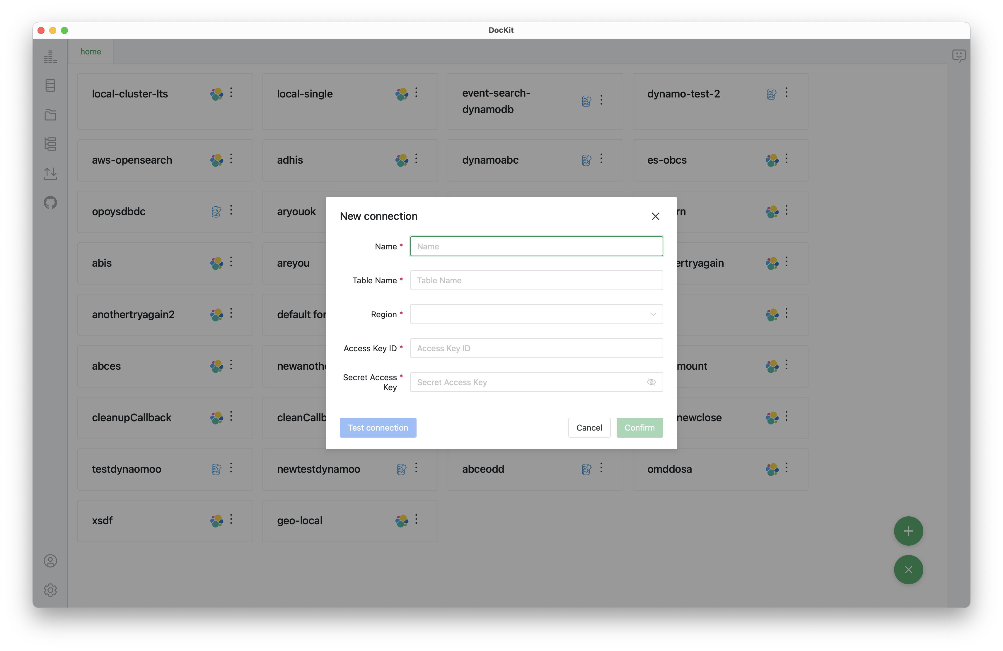 DocKit DynamoDB New Connection