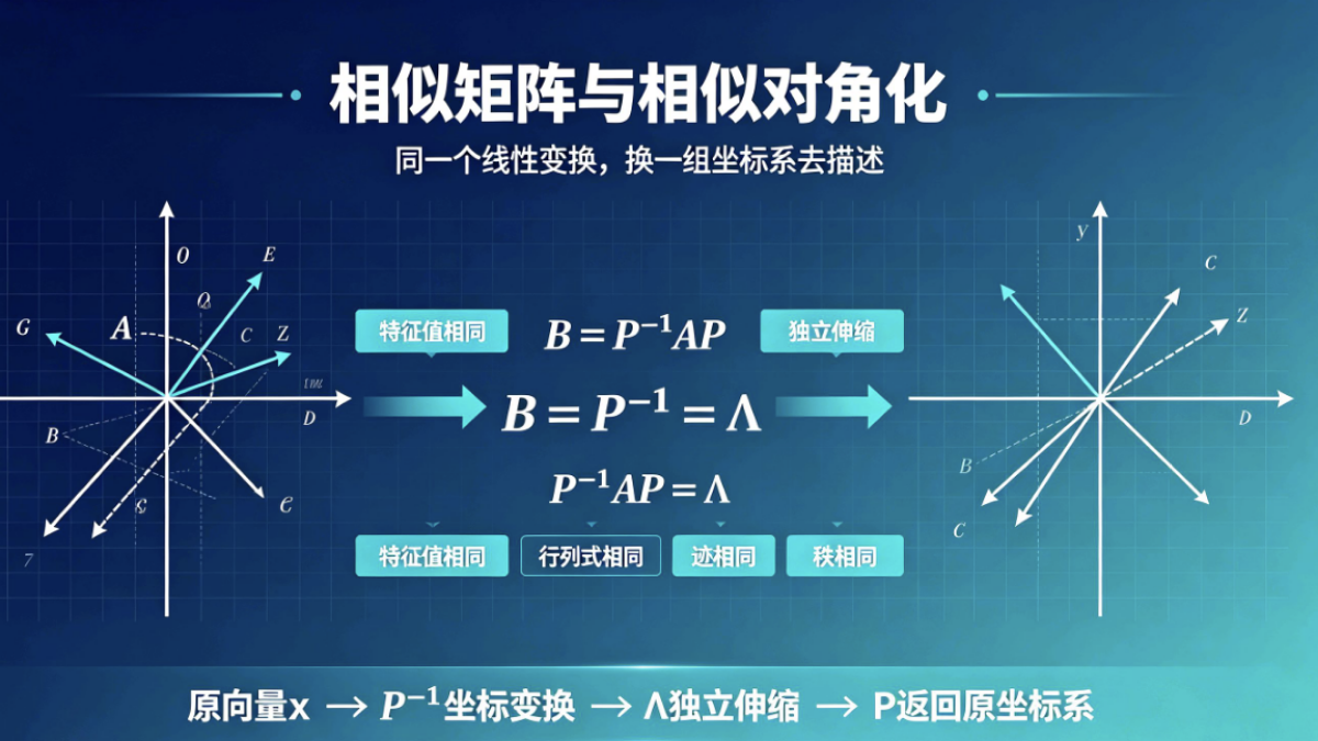 AI大模型与数学|第79课 课程主题:相似矩阵、相似对角化的几何含义 + 在大模型中的作用封面图
