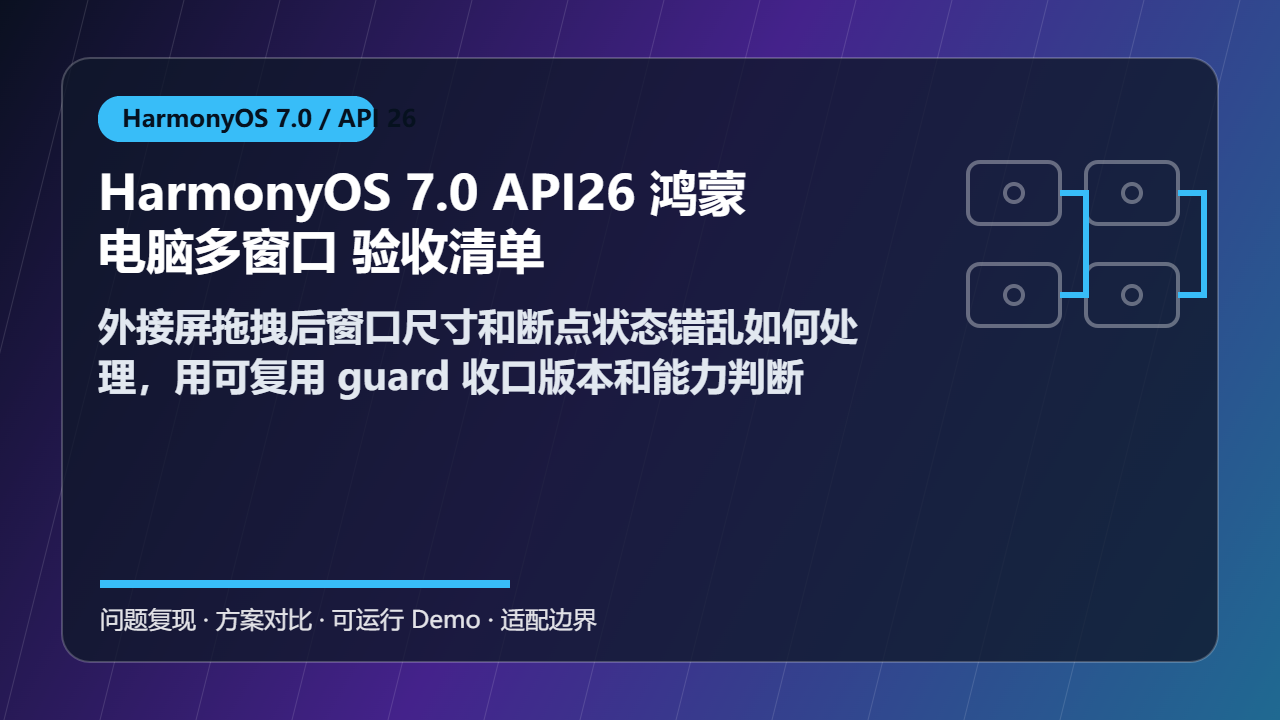 HarmonyOS 7.0 API26 鸿蒙电脑多窗口 验收清单：外接屏拖拽后窗口尺寸和断点状态错乱如何处理，用可复用 guard 收口版本和能力判断