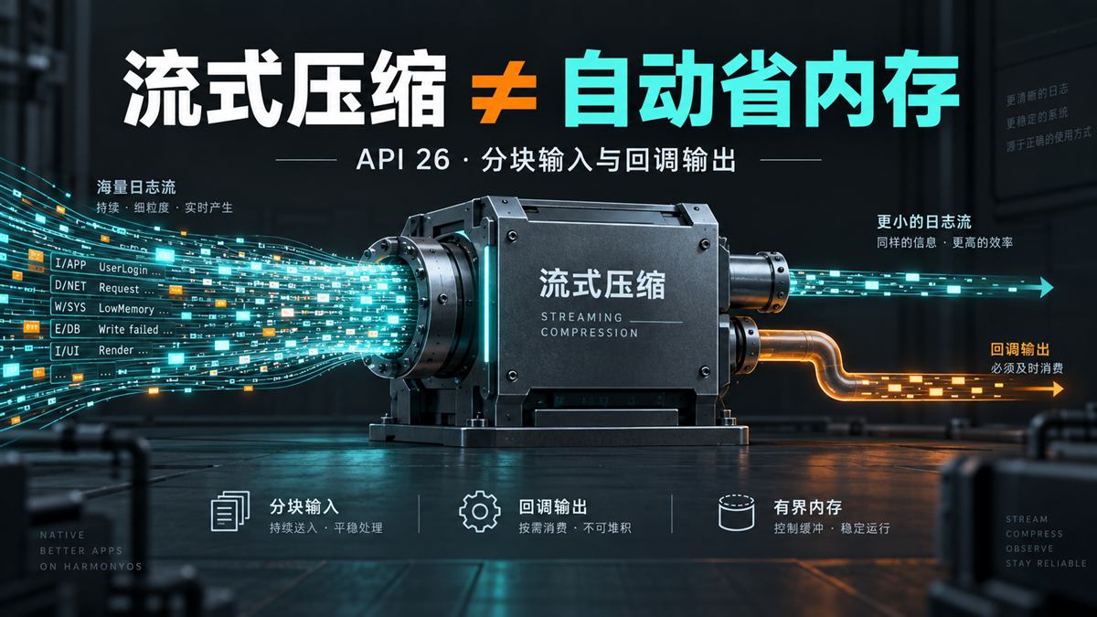 HarmonyOS 7 API 26 流式压缩：分块输入与回调输出