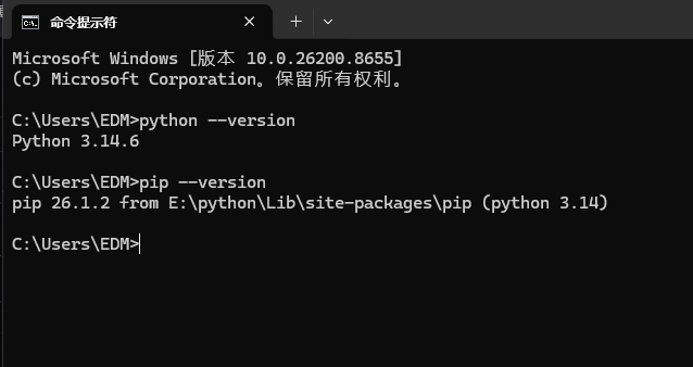 命令行验证 Python 版本成功