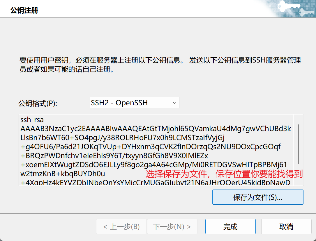 保存公钥到windows中