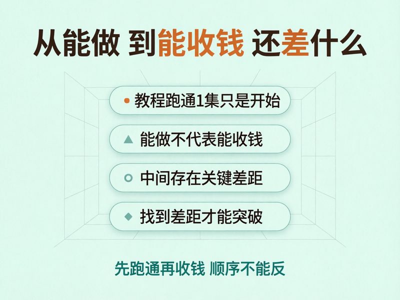 跑通1集只解决了能做的部分，能收钱还需要补角色库、交付规格和前3秒钩子三件事。
