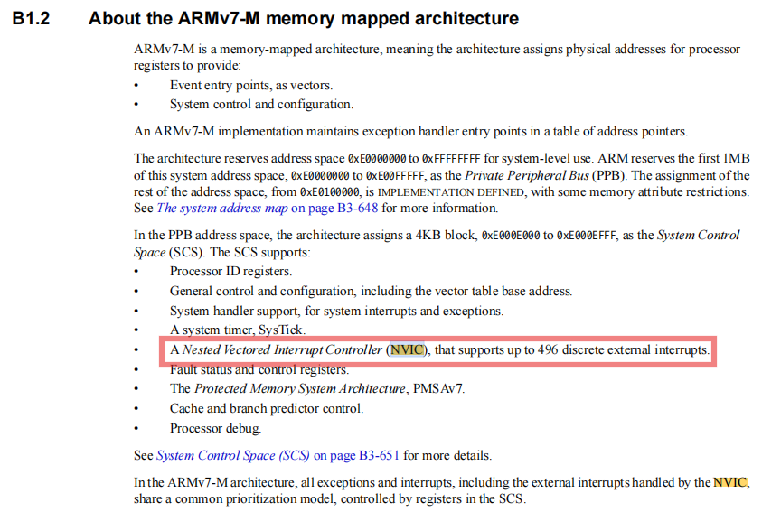ARMv7-M架构支持的中断数量