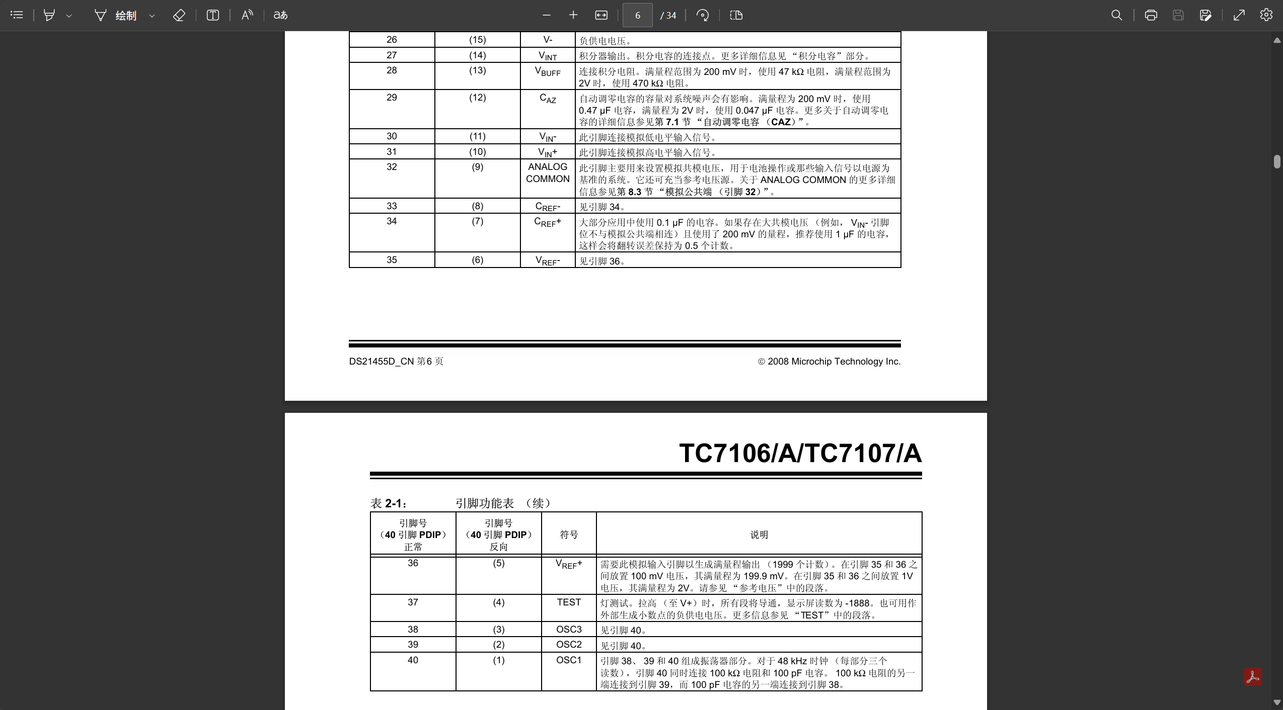 TC7107部分引脚说明
