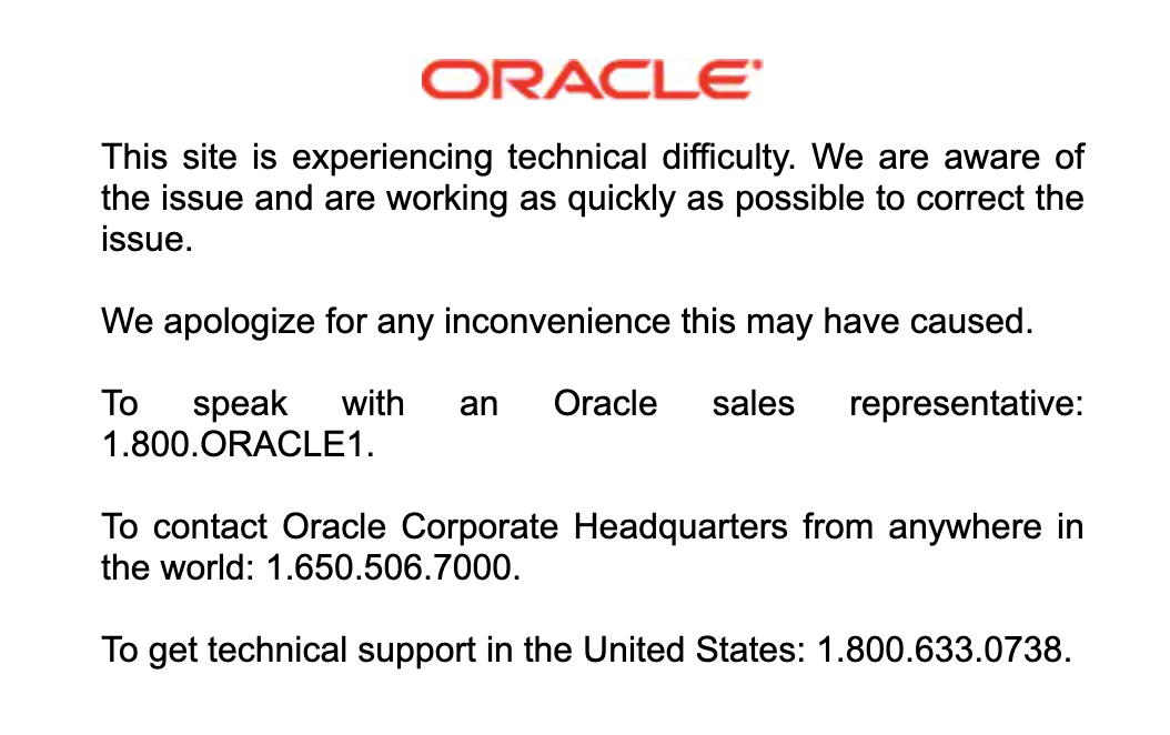 Oracle Cloud 无法服务的提示_this site is experiencing technical difficulty. we ...