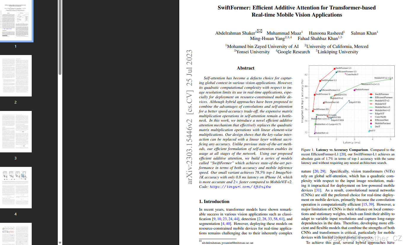 SwiftFormer: Efficient Additive Attention for Transformer-based Real ...