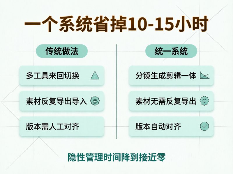 每部10-15小时的隐性管理时间降到接近零，人力成本如何从交付后算变成报价前锁定。
