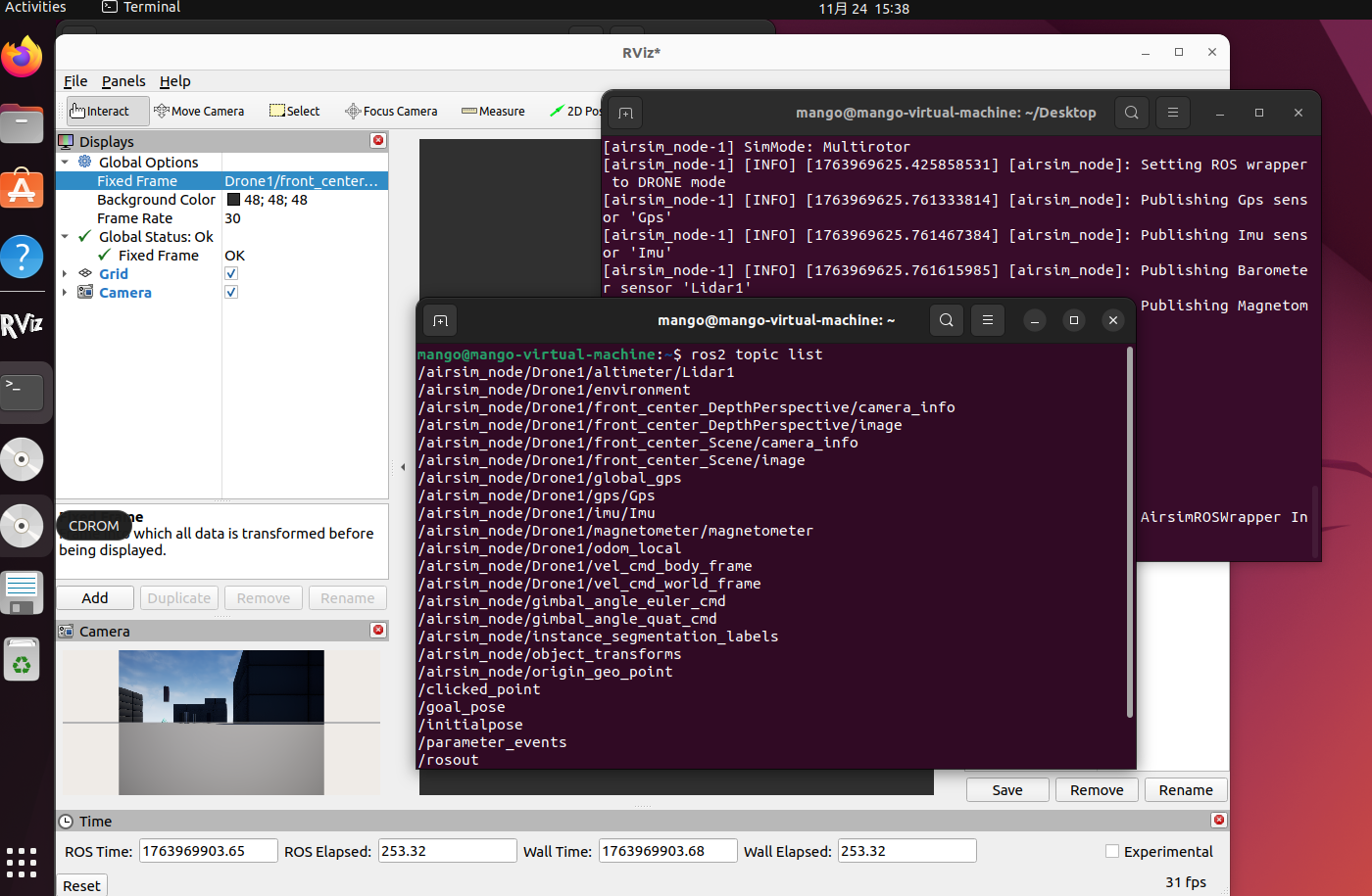 ![占位图：Cosys-AirSim 运行在 UE5 中的效果图，展示无人机或小车]