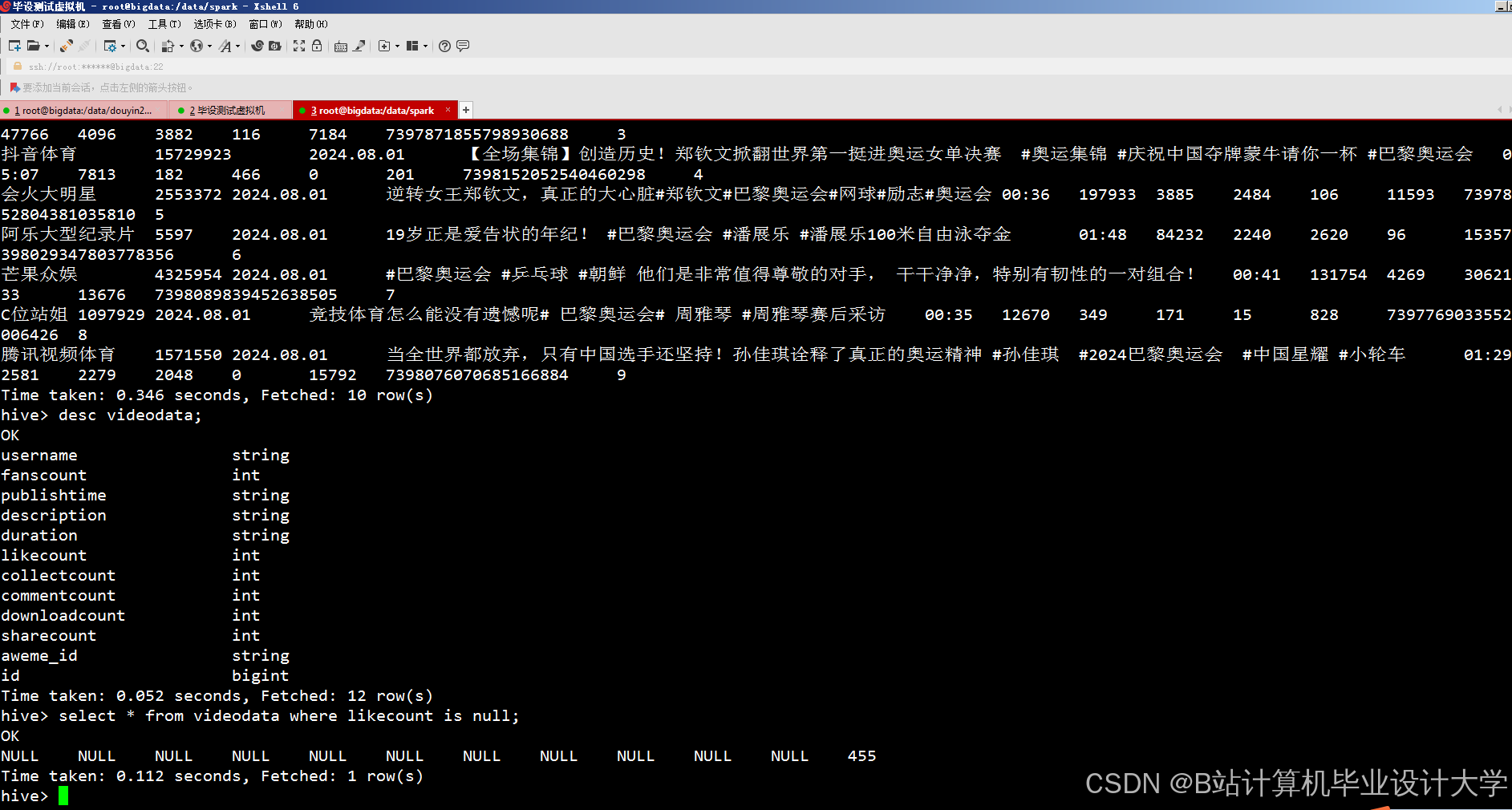 计算机毕业设计Hadoop+Spark+Hive抖音舆情监测 抖音情感分析 抖音可视化 预测算法 抖音爬虫 抖音大数据 情感分析 NLP 自然语言处理