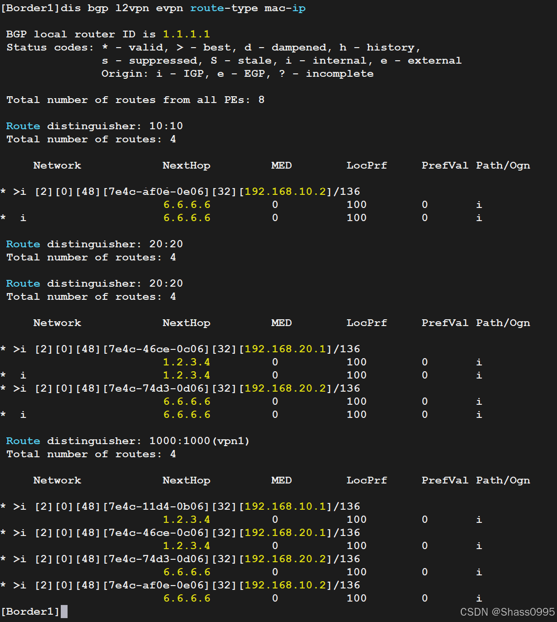 Border1_EVPN_Type2_Routes
