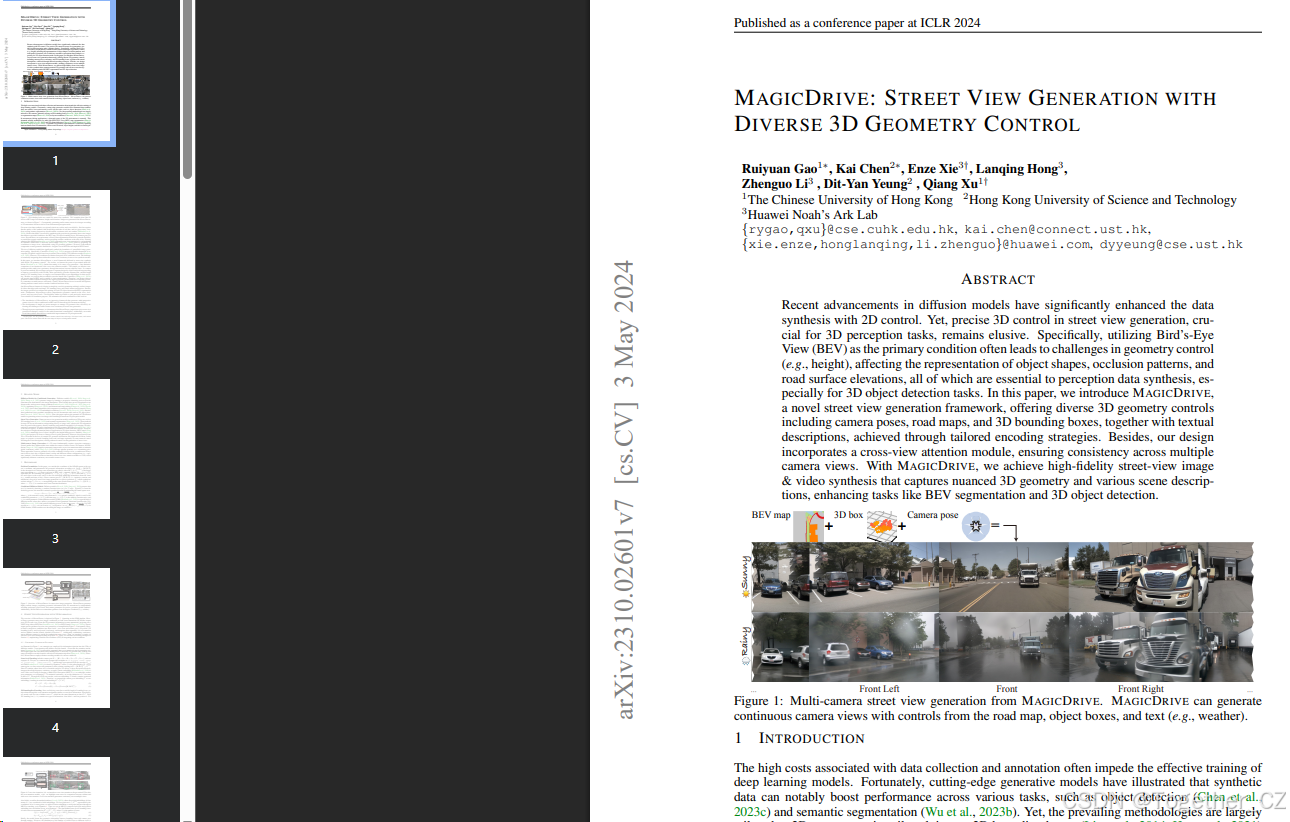 MagicDrive: Street View Generation with Diverse 3D Geometry Control——具有多样化 3D 几何控制的街景生成