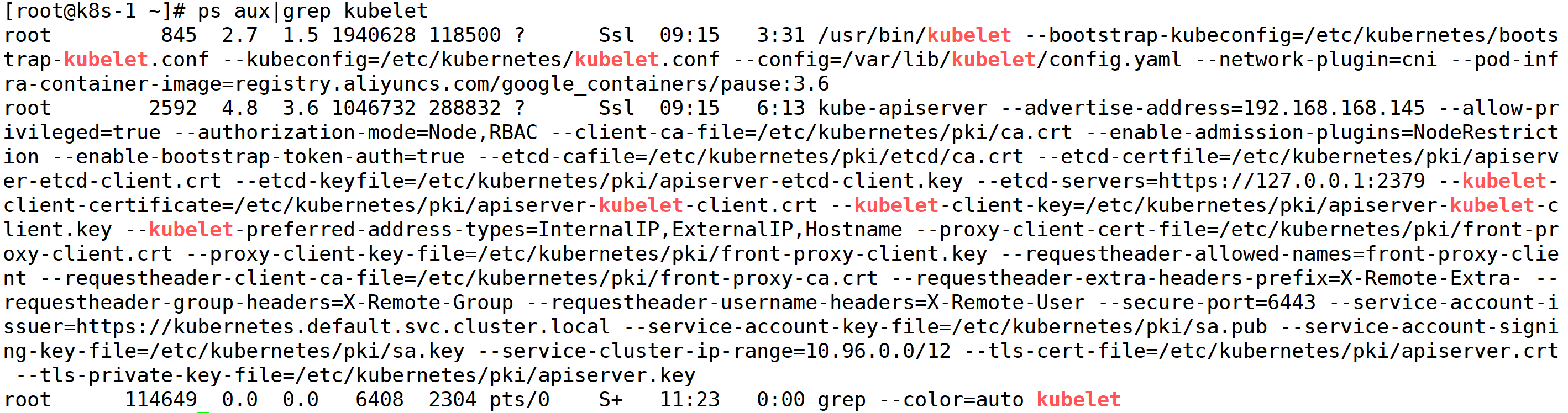 [root@k8s1 ~]# ps aux|grep kubelet
