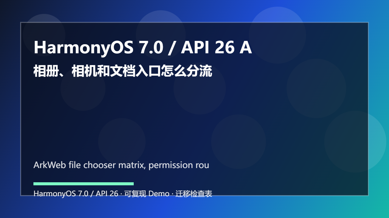 HarmonyOS 7.0 / API 26 ArkWeb M144 文件选择适配:相册、相机和文档入口怎么分流