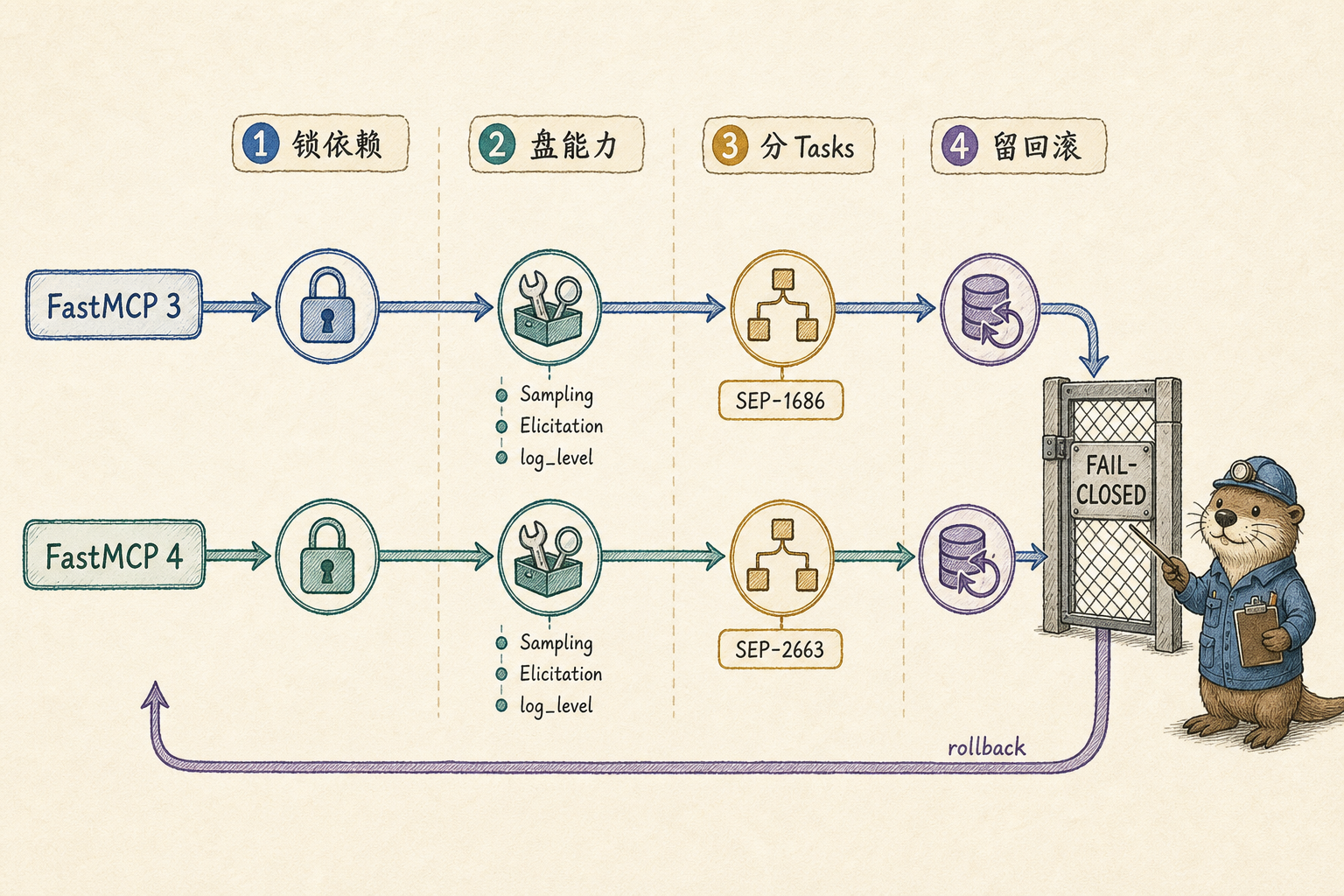 FastMCP 3/4 双测试线迁移图