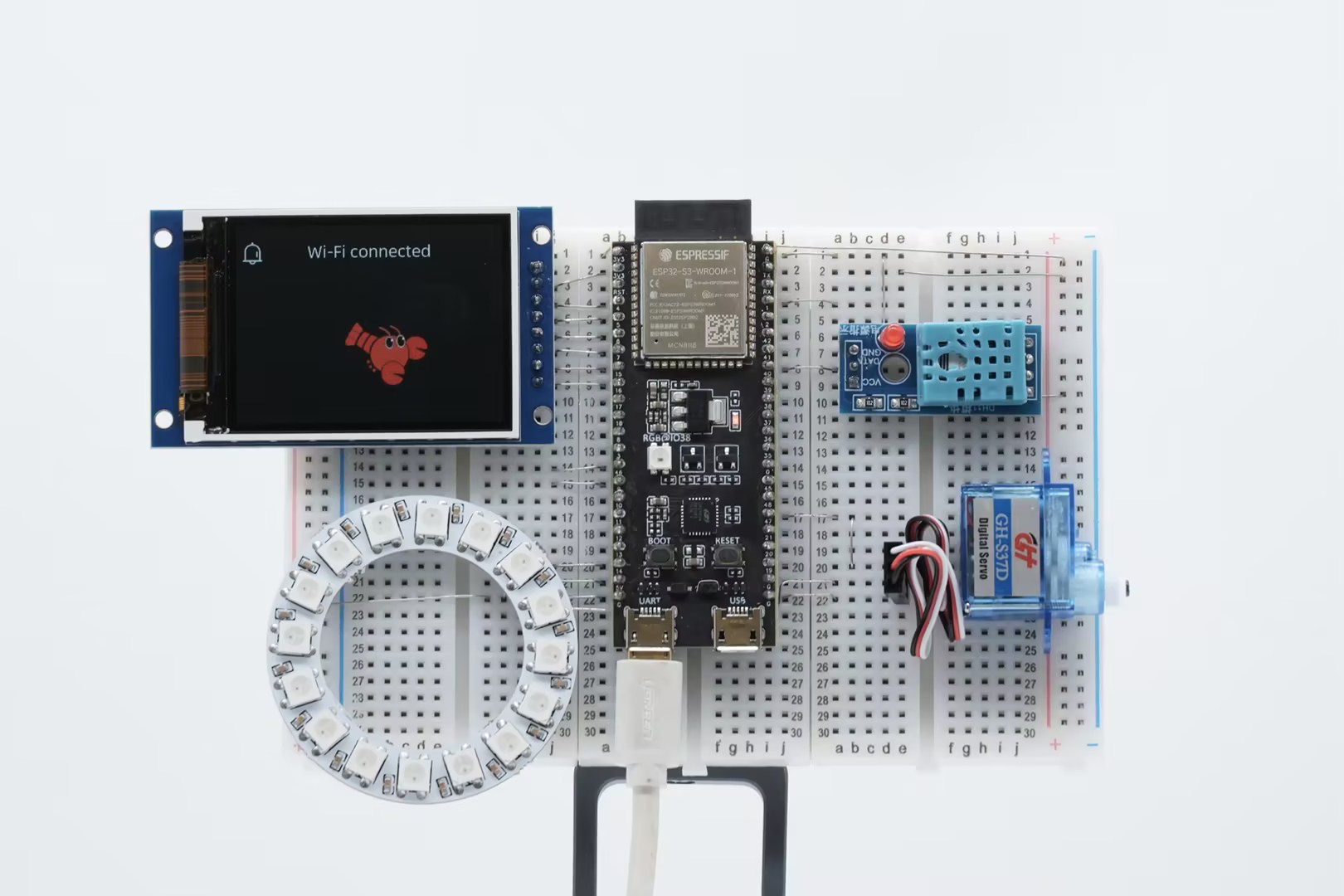 官方项目原图：ESP-Claw 运行在 ESP32-S3 面包板