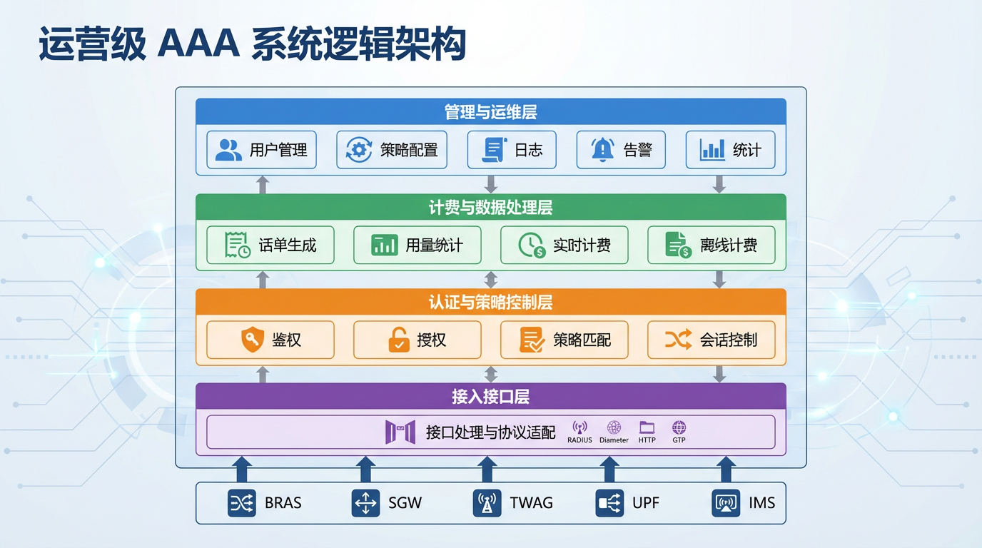 一文读懂 AAA 认证系统：从“拨号时代”到 5G 与云化专网的核心能力_认证计费系统架构-CSDN博客