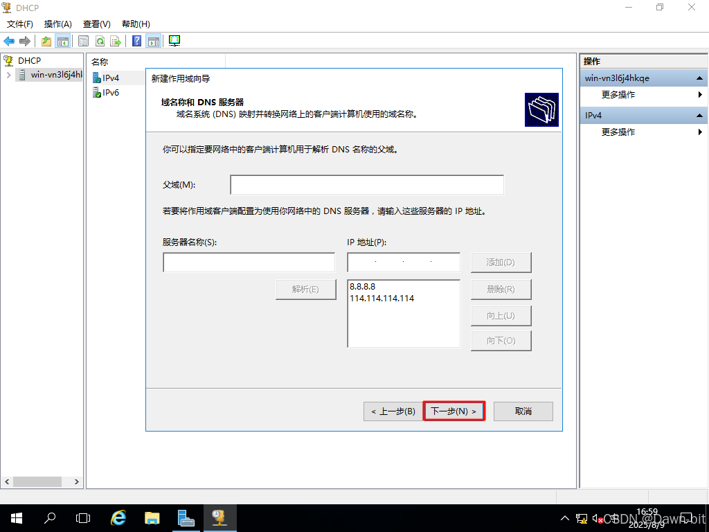 配置 DHCP DNS 服务器