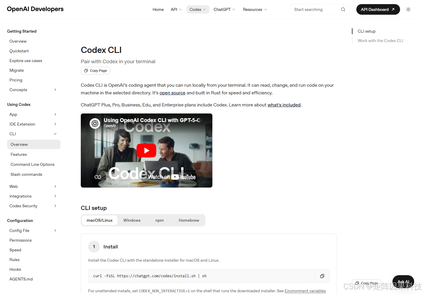 OpenAI Developers 上的 Codex CLI 页面截图