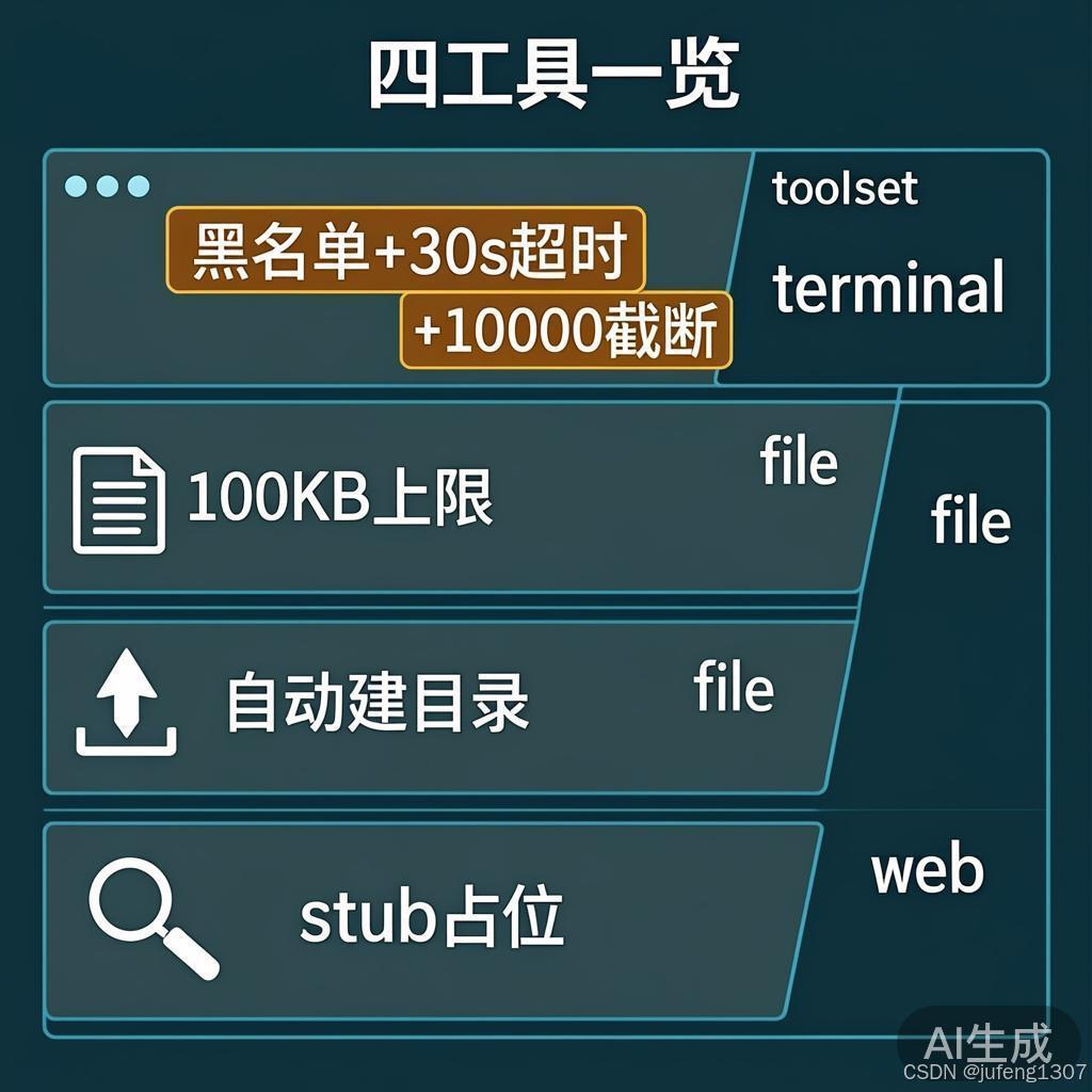 信息图:四个工具一览,按 toolset 分组展示