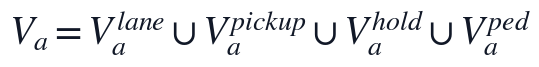 V_a=V_a^{lane}\cup V_a^{pickup}\cup V_a^{hold}\cup V_a^{ped}