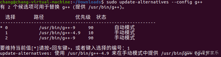 选择所需g++版本的编号