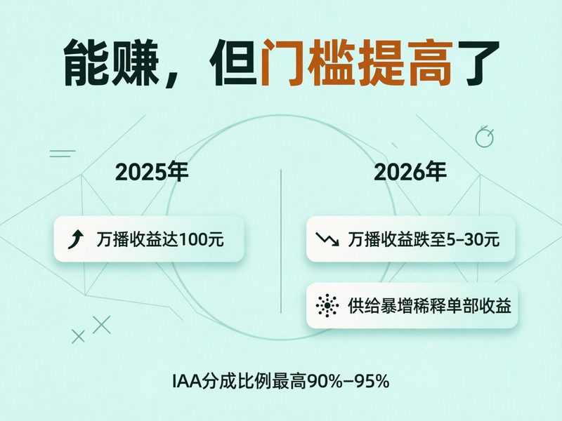 万播收益从100元跌至5-30元后，回本公式算出的盈亏平衡播放量成了新的门槛。