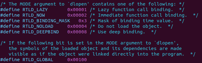 ubuntu系统dlfcn.h中有关RTLD_NOW和RTLD_GLOBAL RTLD_GLOBAL 定义