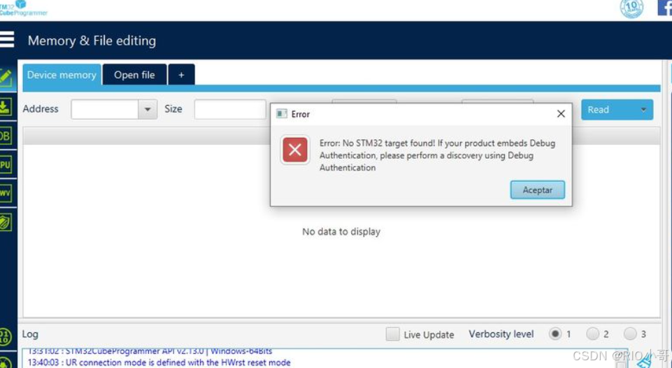 Error: No STM32 target found! If your product embeds Debug ...