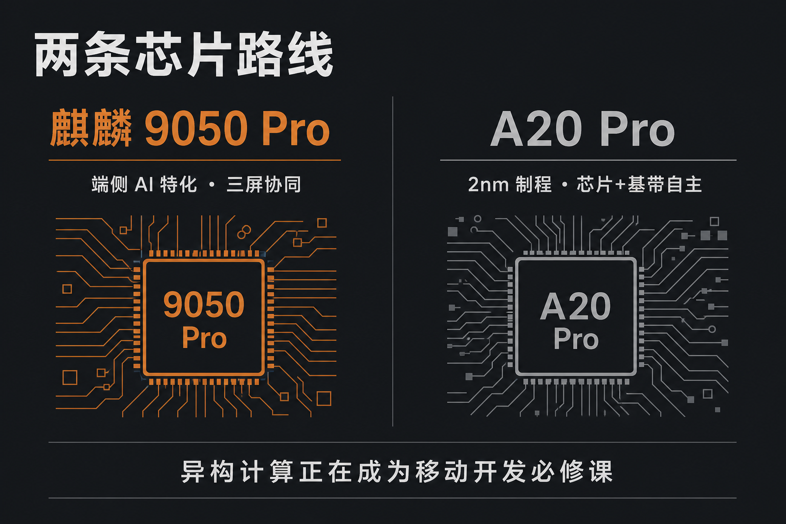 两条芯片路线:麒麟 9050 Pro vs A20 Pro